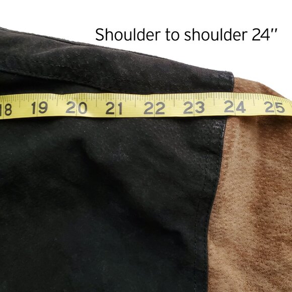 Route 66 Vintage Y2K 90s Suede Genuine Leather Varsity Bomber Jacket Black Tan L - Picture 13 of 16